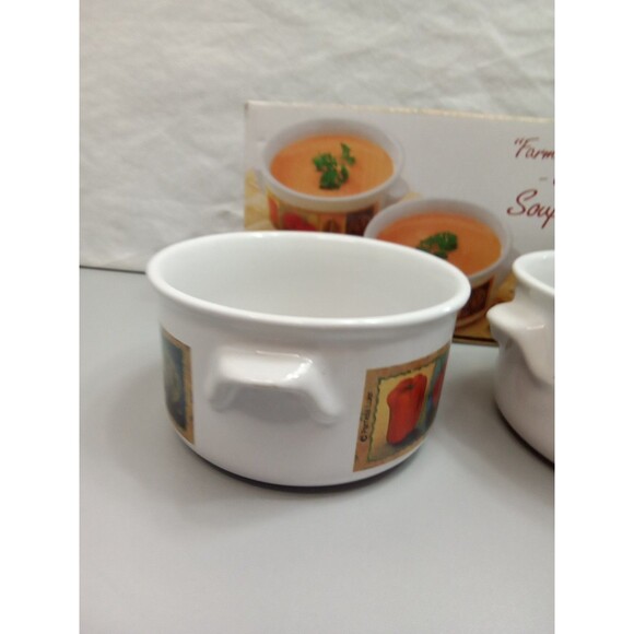 Giftco Inc Farmers Market Set Of 2‎ Soup Bowls Ceramic Dishwasher Safe - Picture 4 of 11